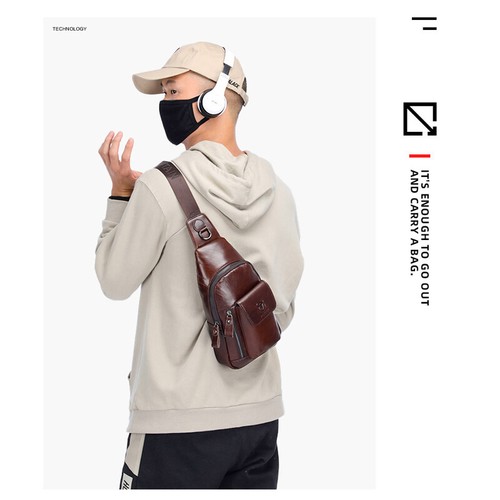 Borsa a tracolla uomo zaino a tracolla,vera pelle petto borsa a tracolla I - Foto 11 di 16