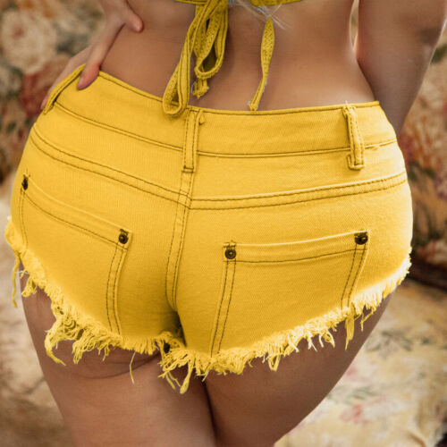 Damen Schnitt Über Niedrig Sitzende Mikro Denim Shorts Hotpants Mini Jeans Beach - Bild 23 von 27