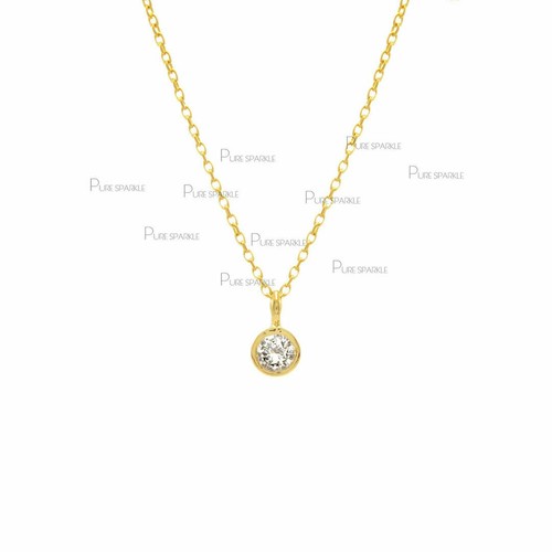 14K Gold 0.10Ct. Solitaire Lab-Created Diamond Classic Pendant Necklace - Picture 1 of 4