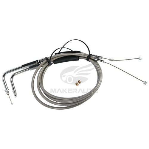 42" Stainless Steel Throttle and Idle Cable Set For Harley Davidson 56579-02A - Picture 3 of 8