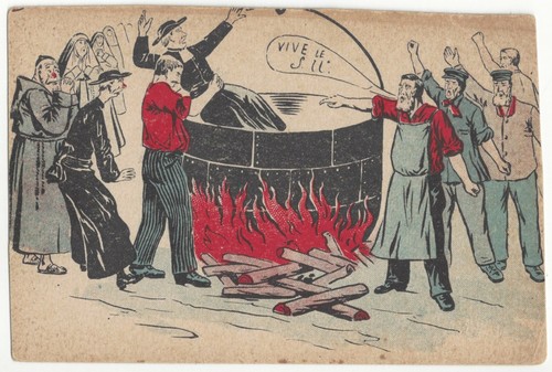 1910 Artist Illustration Anti-Cleric, Priest Thrown into Boiling Pot of Water - Picture 1 of 2