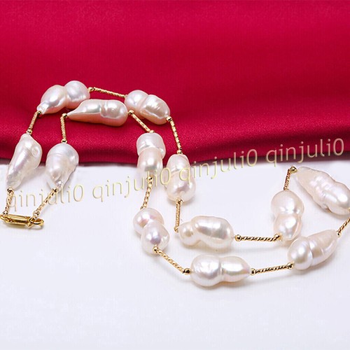 Huge 10-18mm Real Natural White Freshwater Baroque Double Pearl Beads Necklace - Picture 3 of 19