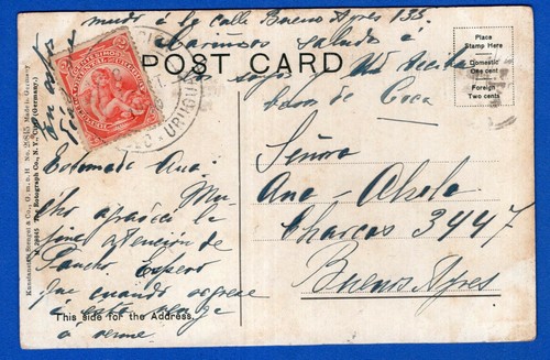 URUGUAY, 1910, CIRCULATED POSTCARD TO ARGENTINA, VF
