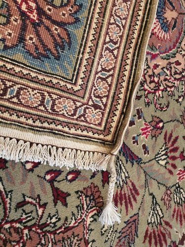 Exquisite Early 1940's Antique Wool Pile Sage Green Color Rug 7x10ft - 第 6/8 張圖片