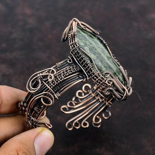 Green Swiss Opal Copper Gift For Sister Wire Wrapped Adjustable Cuff - Picture 4 of 6