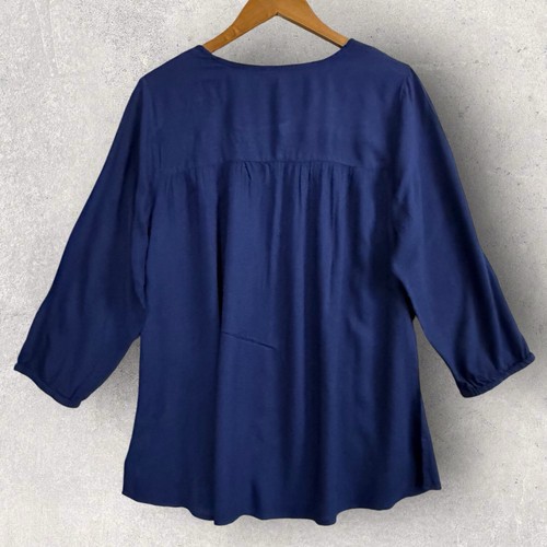 Avenue Women's Blue embroidered Lightweight 3/4 Sleeves top tunic SZ/ 14/16 - Picture 10 of 13