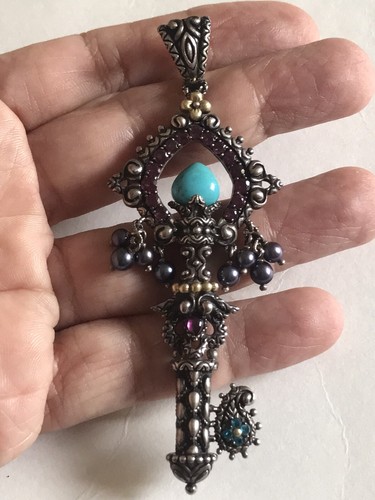 Barbara Bixby SS Chiave Oro 18k Granati Brasiliani, Apatite, Perle Turchese Rara - Foto 2 di 21
