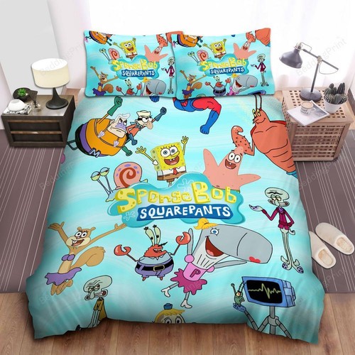 Spongebob Schwammkopf Perlenkrabben und Onkel Quilt Bettbezug Set Queen - Bild 1 von 16
