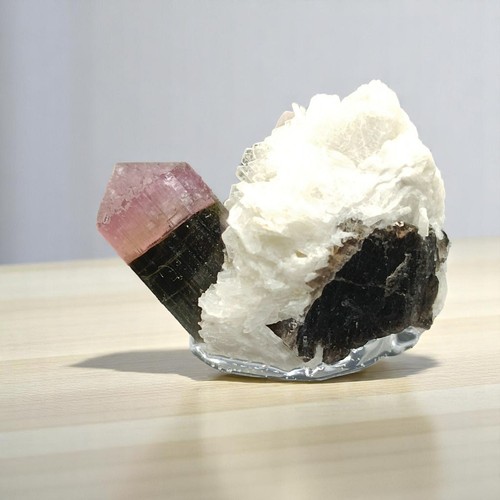 Natural Bi Color Tourmaline Crystal & Mica on Calcite Matrix Collector Specimen - Picture 10 of 10