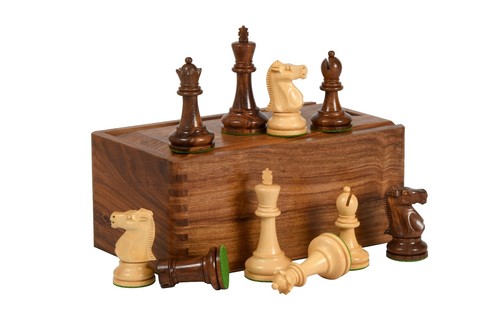 Combo of Fischer-Spassky Pieces in Sheesham/ Boxwood with Board & Storage Box - Picture 4 of 12