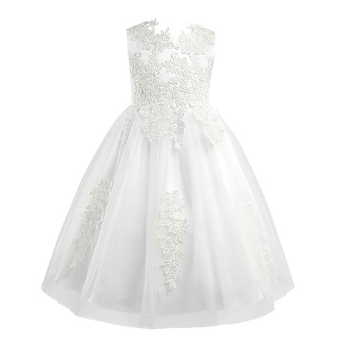 Kid Flower Girls Party Dress Princess 3D Embroidery Hollow Satin Wedding Costume - Picture 33 of 45