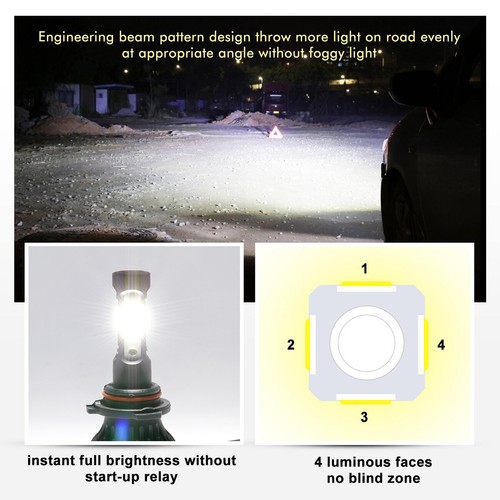 4 Sides 9005 9006 Combo LED Headlight Kit High Low Beam Bulbs 6000K Cool White - Picture 2 of 15