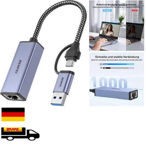 USB-C zu Ethernet Adapter | Gigabit LAN für MacBook/Pro/Air