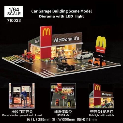 Diorama 1/64 modellino auto garage illuminazione led stazioni di servizio parcheggio scena modello - Foto 36 di 47