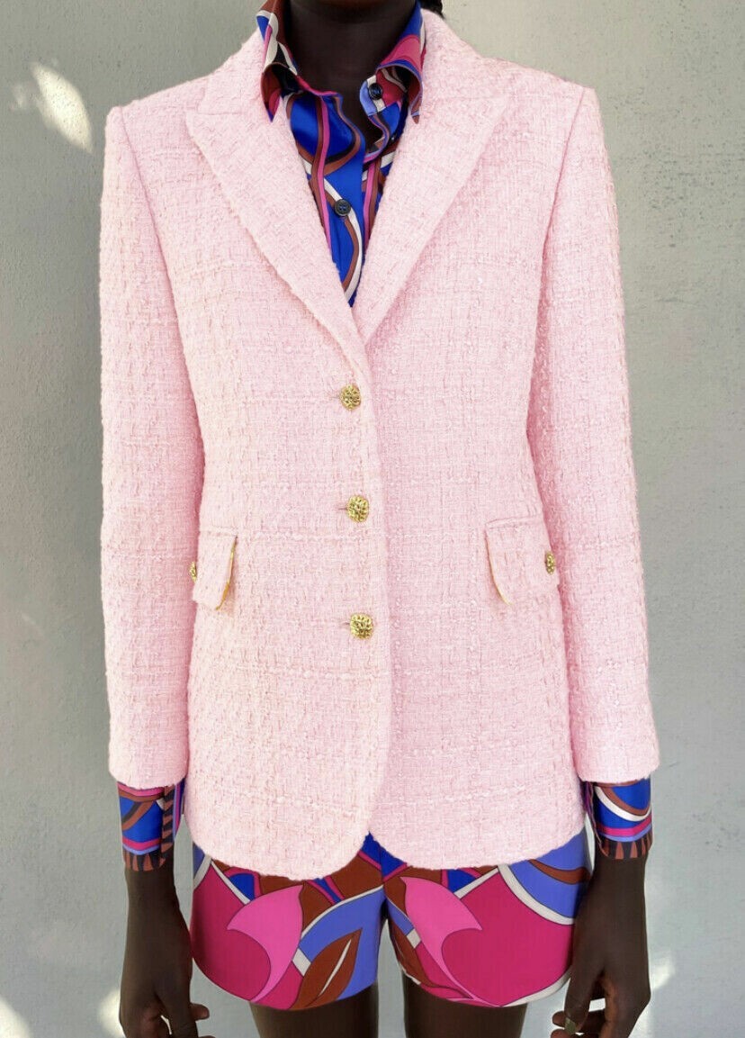 pink blazer blazer tweed rosa zara