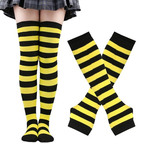 Striped Arm Warmer Gloves Stockings Thigh Knee Dance Socks High Women ~ - Bild 13 von 20