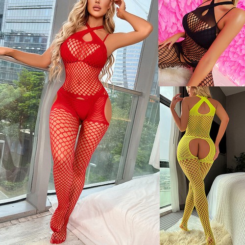 Women Fishnet Body Stocking Bodysuit Lingerie Underwear Babydoll Sleepwear Dress - Picture 4 of 29
