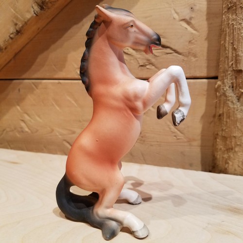 Statuina cavallo allevamento porcellana marrone ruggine dipinta a mano 6 1/2" vintage - fienile swanky - Foto 2 di 11