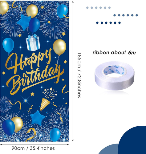 Navy Blue Birthday Party Decoration Banner for Men, Navy Blue Gold Happy Birthda - Picture 3 of 7