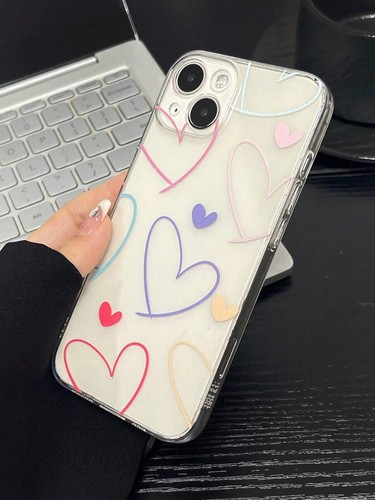 Cute Heart Clear TPU Phone Case Full Coverage for iPhone 16 15 14 13 12 Samsung - Picture 14 of 14