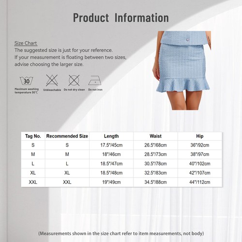 Women Tweed Ruffled Hem Pencil Skirt High Waist Bodycon Mini Costume Party - Picture 26 of 109