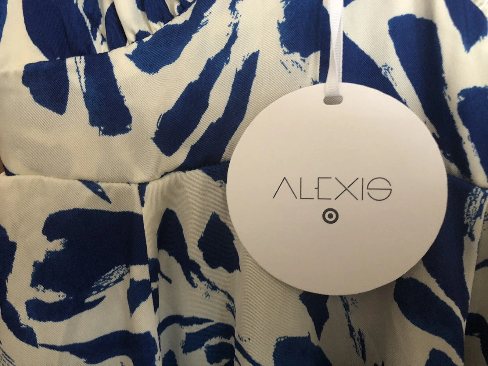 OFF WHITE Alexis XS orlo fazzoletto botanico scollo a V blu bianco sporco