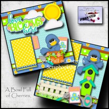 LOVE BLOOMS HERE 2 premade scrapbook pages SPRING paper piecing CHERRY 0051