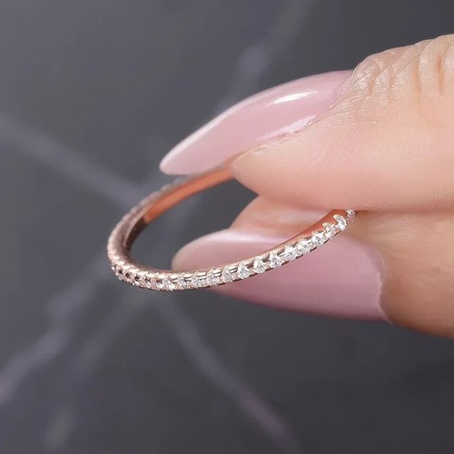 Real Moissanite 2Ct Round Cut Full Eternity Women's Ring 14K Rose Gold Plated - Picture 5 of 6