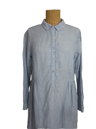 H Halston Womens M Blue Linen High Low Mini LS Shirt Dress Beach Coastal Preppy - Picture 11 of 14
