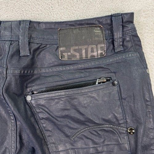 G-Star Raw Wax Coated Denim Pants Button Fly Straight Leg Black Size 36x32 EUC - Bild 3 von 11