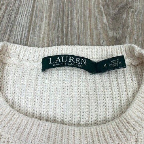 Lauren Ralph Lauren beige crew neck sweater with velvet lace up details medium - Picture 3 of 7