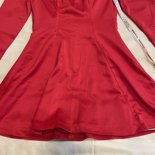 NEW! House of CB- Sacha Red Satin Mini Dress Long Flute Sleeve Round Neck Size S - Picture 6 of 13