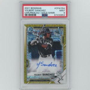 2021 Bowman Chrome #CPA-YSA Yolbert Sanchez 1st RC Auto Gold Shimmer /50 PSA 9