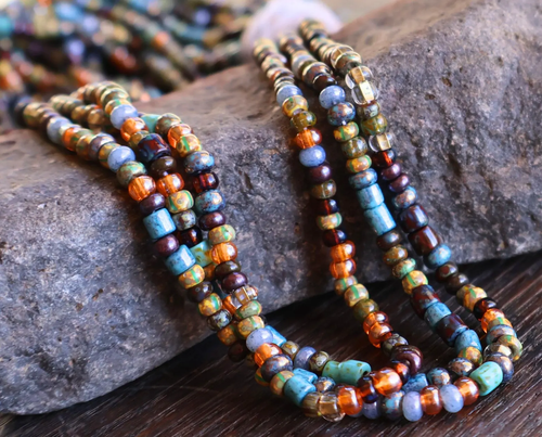 Czech Picasso Aged Multi Color Bugle & Seed Bead Mix Size 6/0 - (2 - 1 AFP2) - Picture 2 of 11