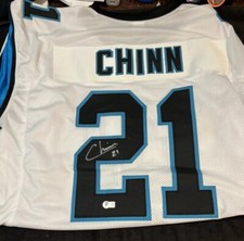 JEREMY CHINN AUTOGRAPHED SIGNED  PANTHERS #21 WHITE JERSEY BECKETT WITNESSED.!!!