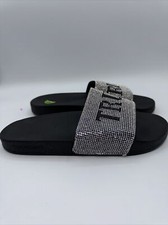TRUE RELIGION MEYER BLACK BLING SLIDES SANDALS FLIP FLOPS SIZE 9 BLACK