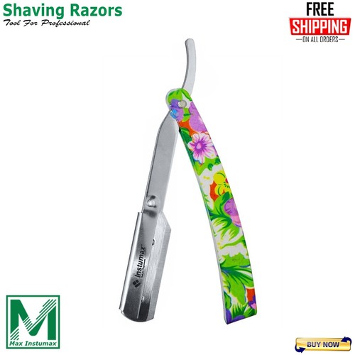Maquinilla de afeitar profesional de acero con poste de peluquero hoja recta maquinillas de afeitar plegables - Imagen 3 de 4