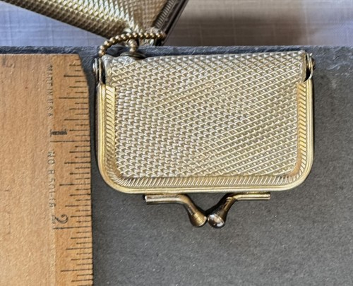 Vintage Gold Foil Wallet With Matching Coin Purse Kiss Closure Chain Attached - Picture 6 of 8