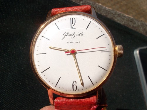 GLASHÜTTE GUB Herrenuhr Stahl VERGOLDET Ø 36mm, Handaufzug 17 RUBIS Kaliber 70.1 - Bild 16 von 16