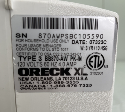 Oreck XL BB870-AW Compact Handheld Canister Vacuum + Attachment Tested - Picture 13 of 14