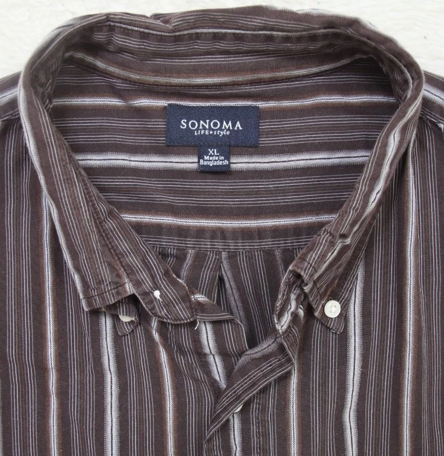 Sonoma Dress Shirt XL Extra Large Long Sleeve Brown & White Striped Cotton 1-38 - Image 3 of 4