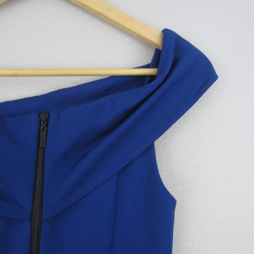 Cue Dress Womens 8 Blue Straight Sheath Satin Asymmetrical Event Cocktail Formal - Picture 6 of 16