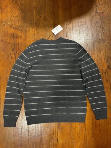 Theory Cashmere Sweater Mens Large Striped Gray Charcoal White Haider NEW $375 - Picture 10 of 10