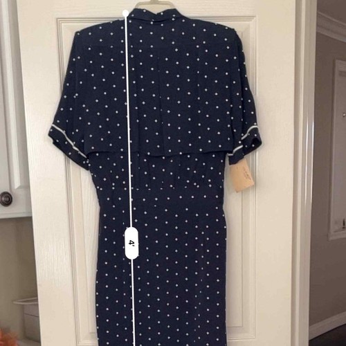 NWT Vintage Deadstock Valerie Stevens Blue White Polka Dot Secretary Dress Sz S - Picture 10 of 12