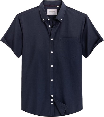 Men's Short Sleeve Oxford Shirt Regular Fit Button-Down Collar with Chest Pocket - Picture 3 of 47