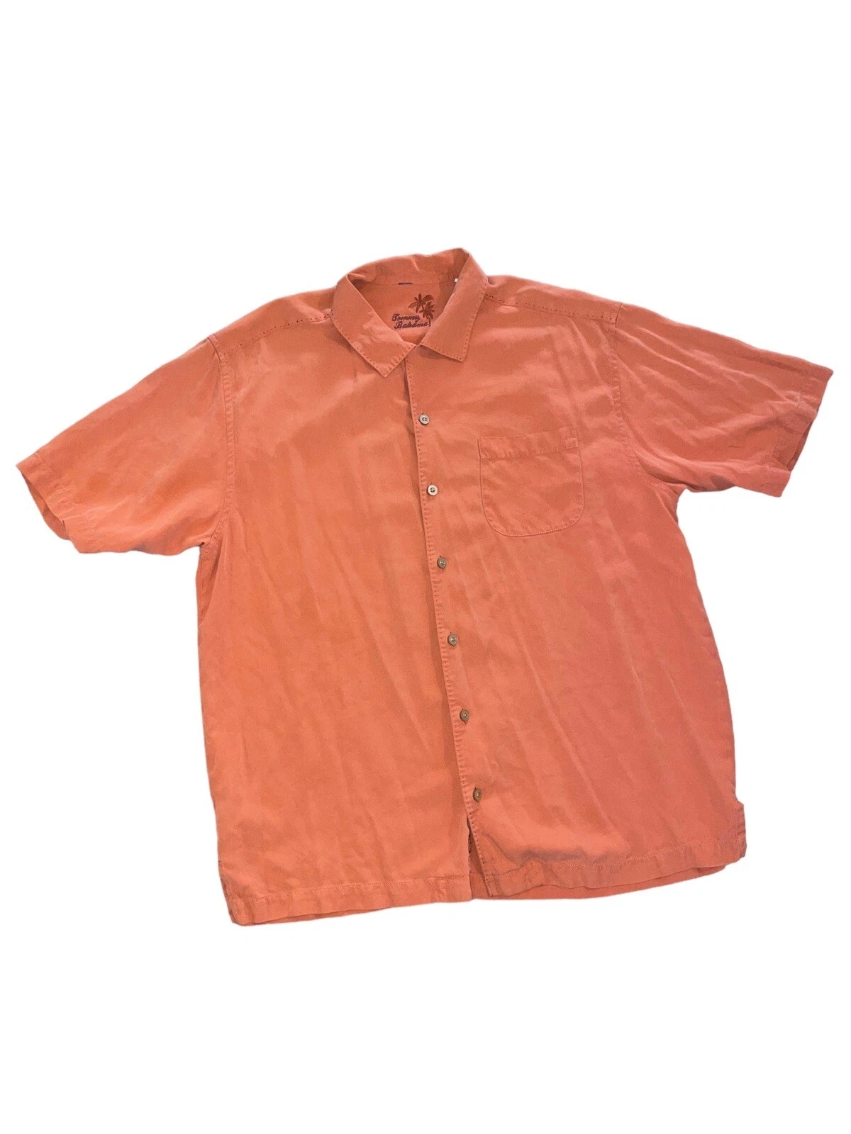 TOMMY BAHAMA Button Shirt 100% Silk Orange Men’s Size Large Tropical Beach
