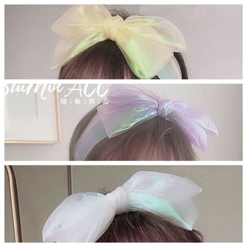 HAIR BOW IRIDESCENT HAIR BOW Mermaid Bow Hair Band Girl Simple Cute Candy Color  - Picture 1 of 3