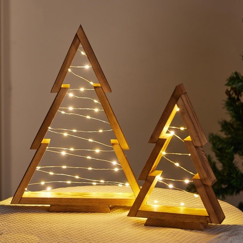 Christmas Decorations, Wooden Christmas Tree Tabletop Christmas Tree with Lights - Picture 5 of 5