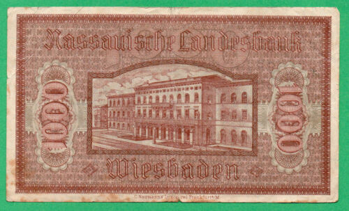 Germany Wiesbaden Banknotes 1000 Mark Paper Money 1922 Circulated 327648 - Picture 2 of 2