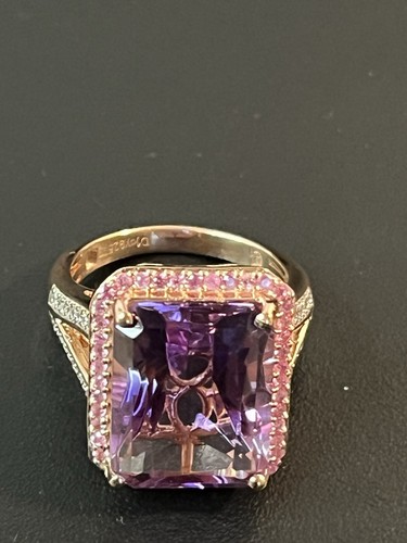 Radiant cut premium rose de France amethyst pink sapphire white Zircon halo ring - Picture 7 of 13